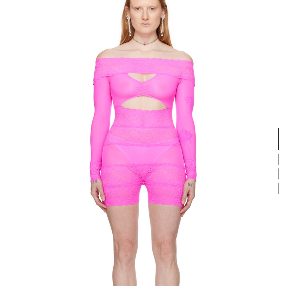 POSTER GIRL Neon Pink Off-Shoulder Jumpsuit